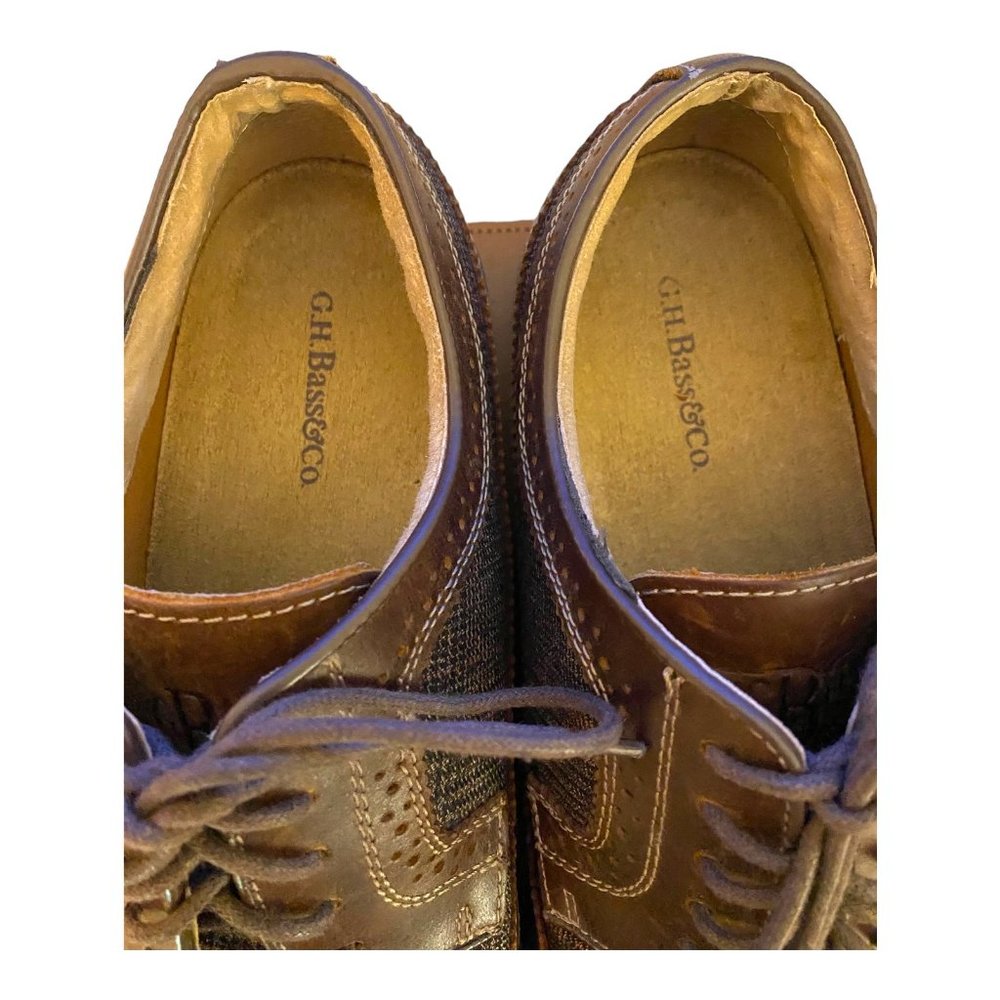 GH Bass Shoes Men 13M Brown Leather & Tweed Pasadena Wingtip Longwing Brogue - Picture 11 of 16